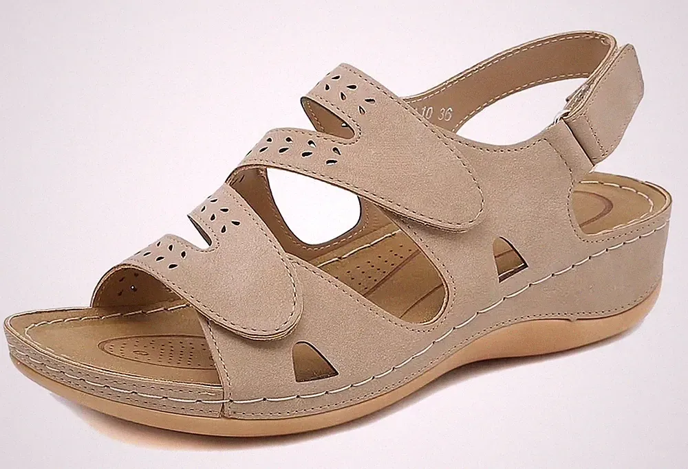 Orthopädische Peeptoe Sandalen Knöchelriemen Komfort Keilabsatz Anti-Rutsch Sandalen UK4,5