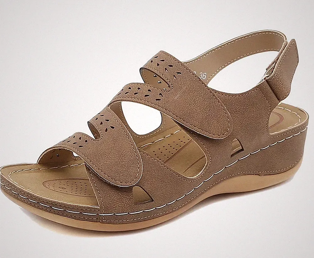 Orthopädische Peeptoe Sandalen Knöchelriemen Komfort Keilabsatz Anti-Rutsch Sandalen UK5,5