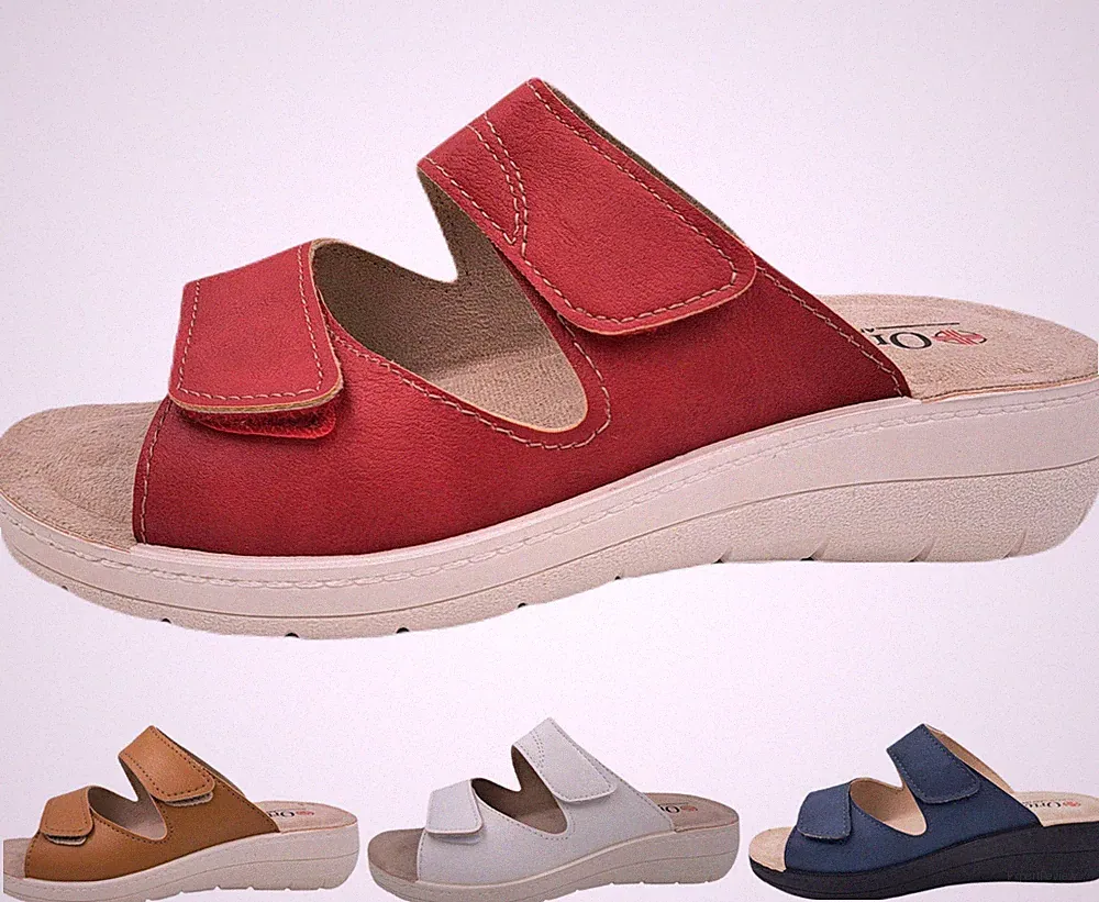 Ortomed Pantolette Damen Keilabsatz Klettverschluss Weit H Fußbett
