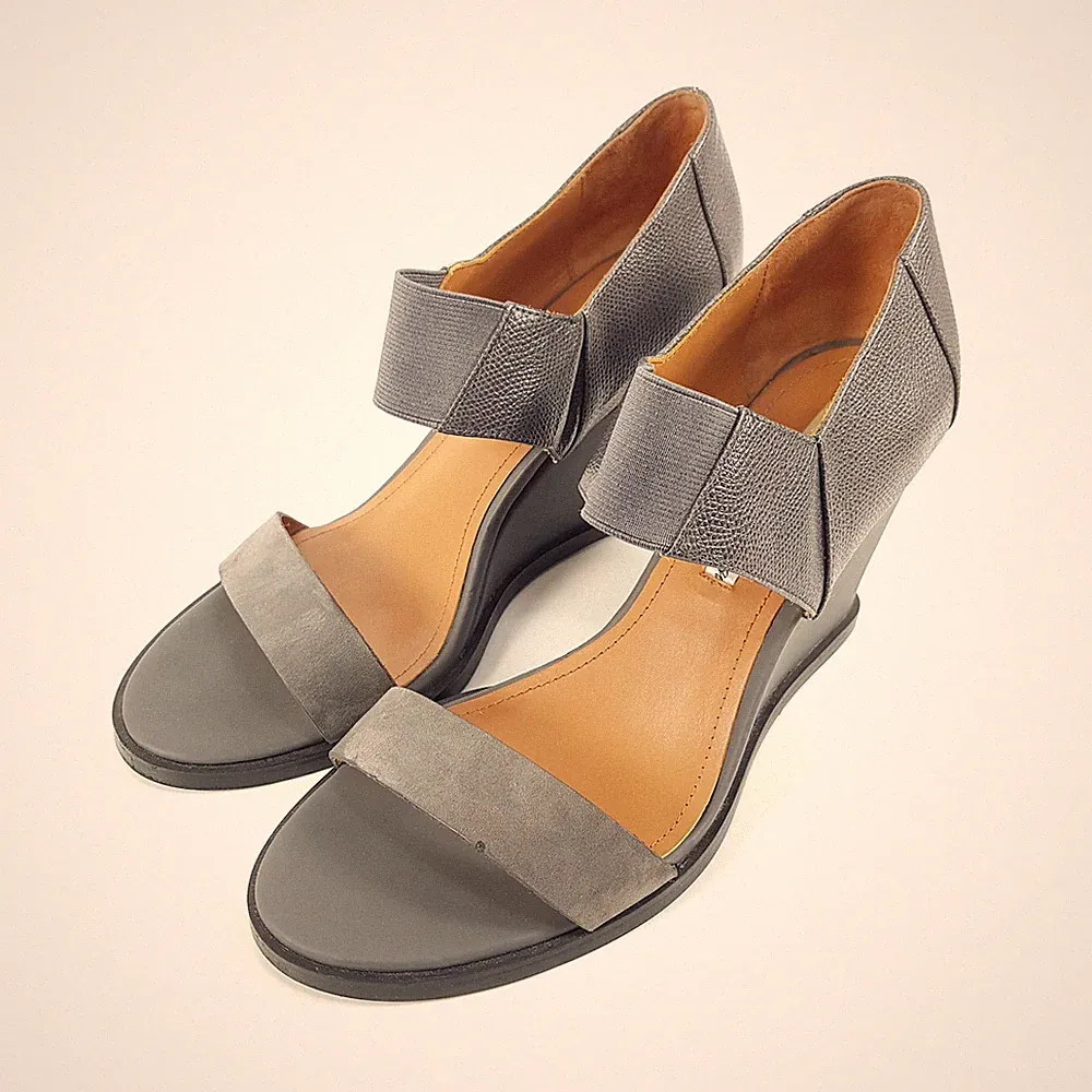 & Other Stories High Heel Sandalette Damen Gr. 40 Grau Leder Pumps Wedges