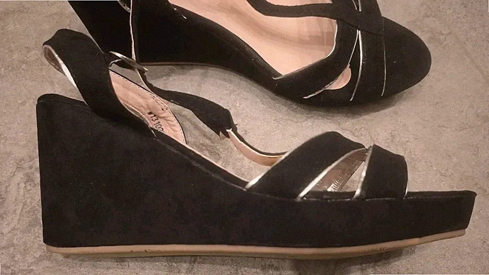 👡 OWN Keilsandaletten Plateau Schwarz Silber Gr. 40 Neu & Ungetragen