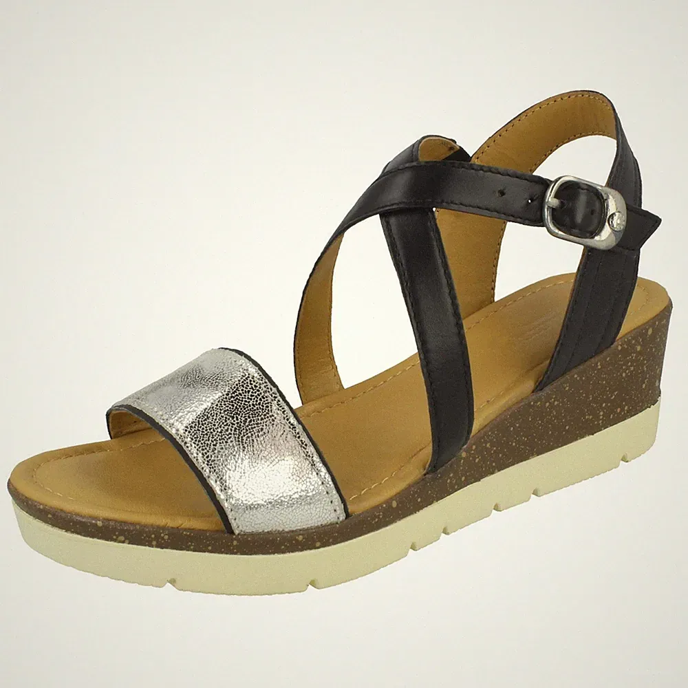 Padders Damen Sandalen Mit Keilabsatz Primrose, Schnalle, Schwarz/Weiß