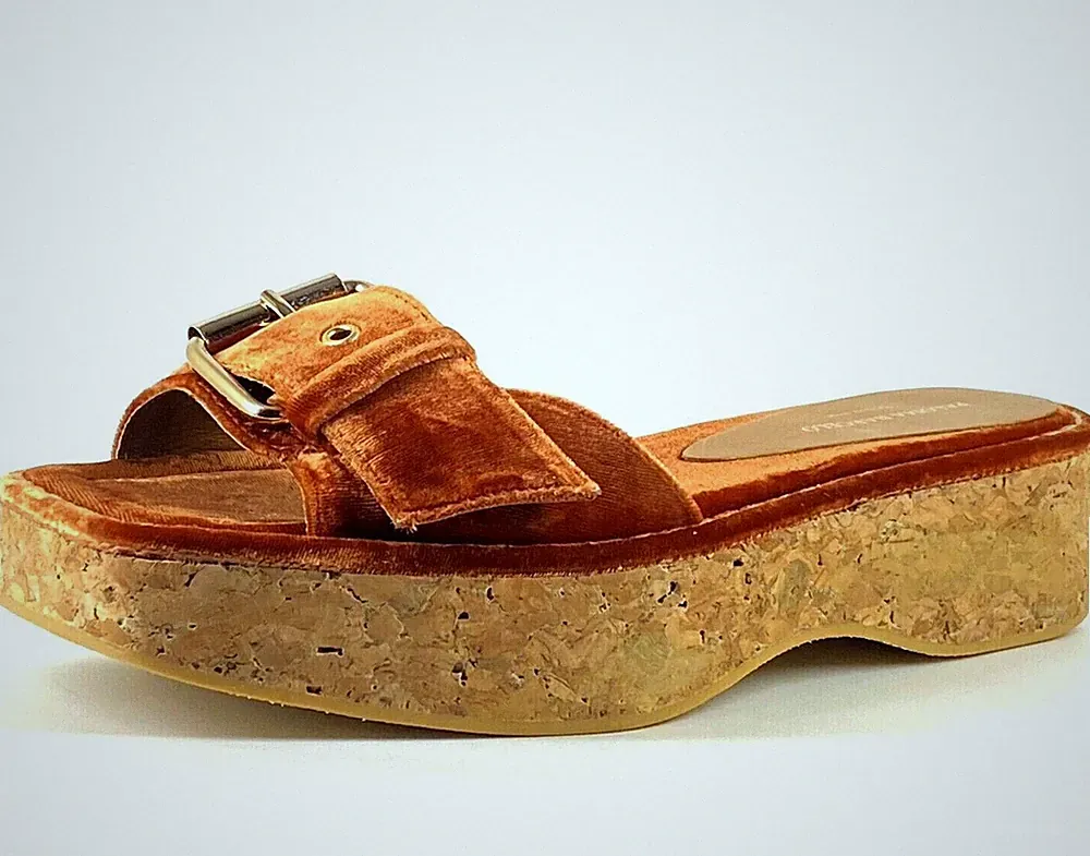Palermo Barceló Damen EU 37 UK 4 Corinne Kupfer Samt Keilabsatz Plateau Sandalen