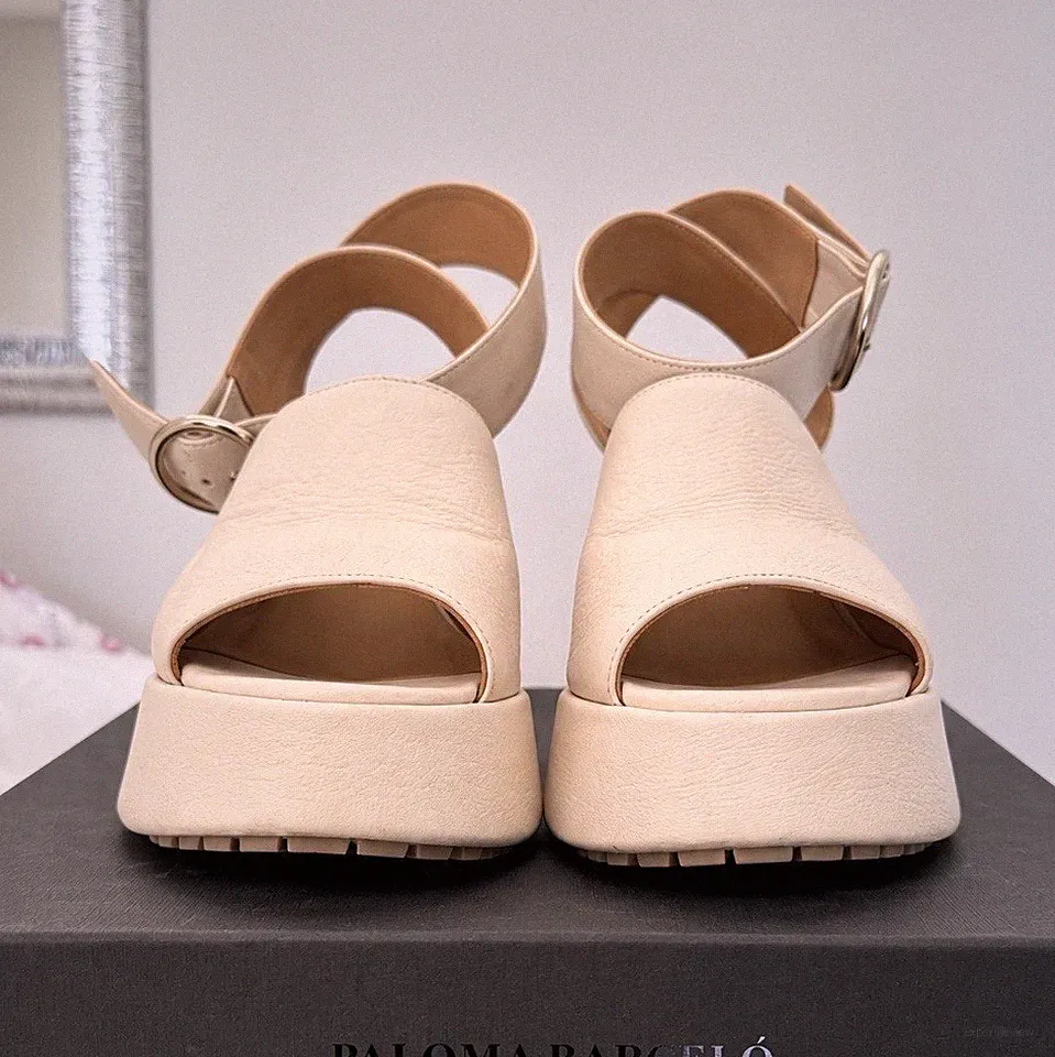 PALOMA BARCELÓ 2025 Camacua Sandalen Keilabsatz Plateau Leder Beige EU 38