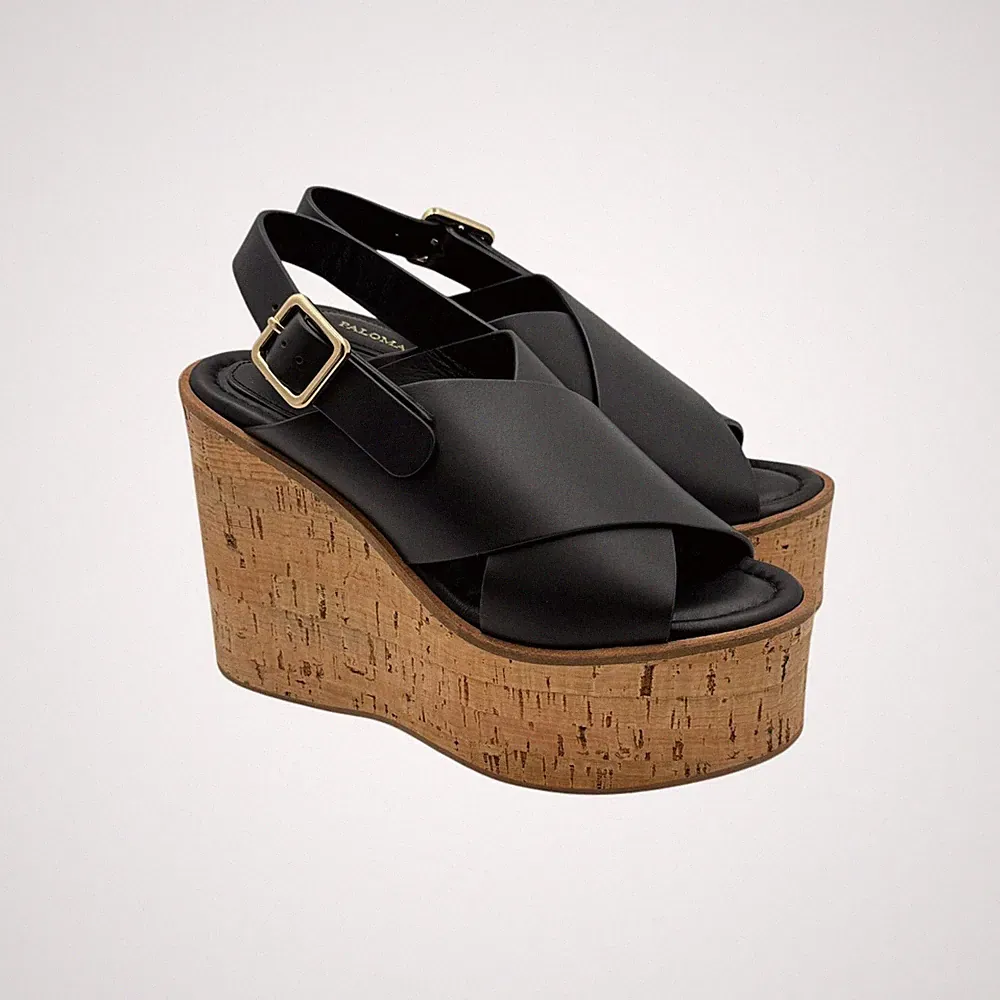 Paloma Barcelò Keilabsatz Sandalen Leder Schwarz Art 263001 Begonia Black