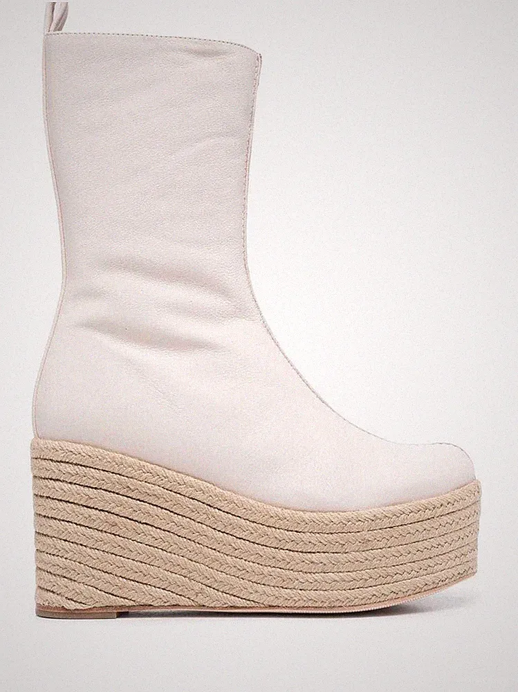 Paloma Barcelò Stiefelette aus elfenbeinfarbenem Nappa, Keilabsatz 10 cm und Plateau 4 cm Art. Nayla