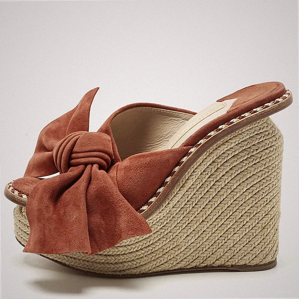 Paloma Barcelo Orange Wildleder Monaco Schleife Espadrille Keilabsatz...