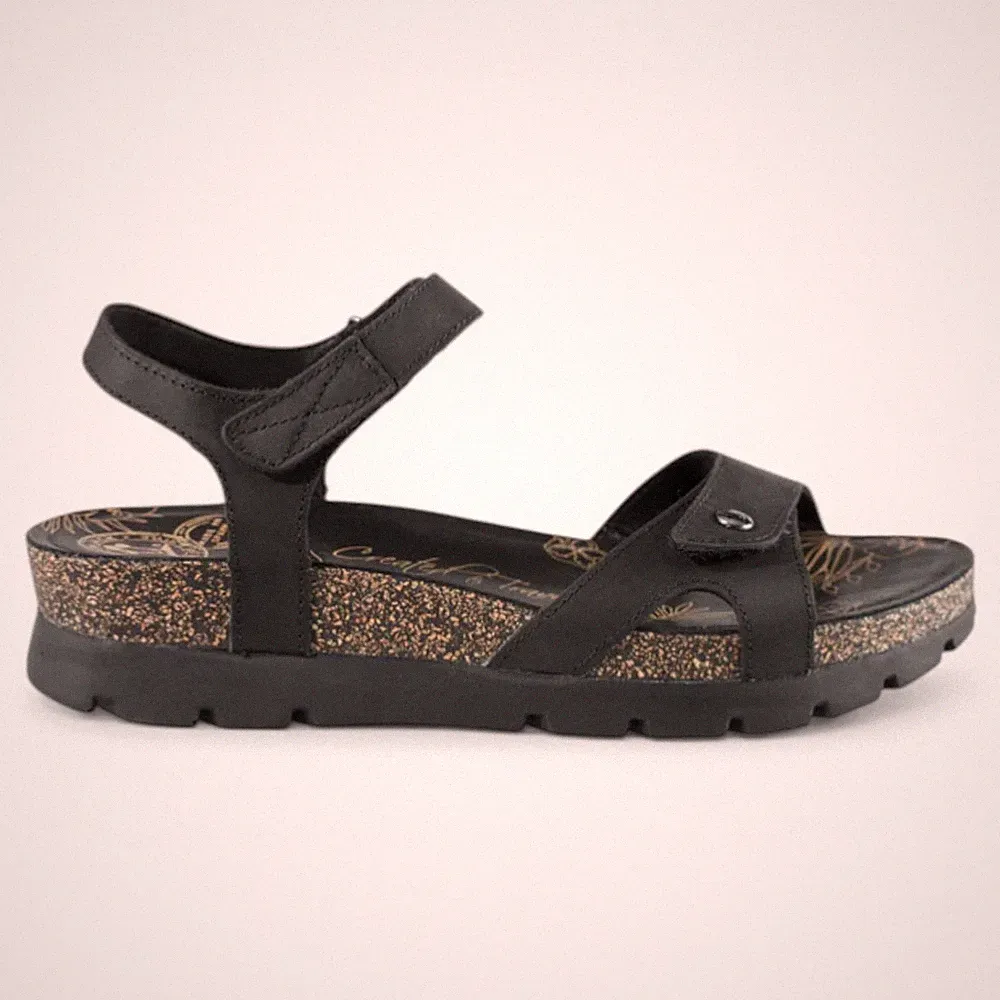 Panama Jack Damen Sulia B2 Schwarze Ledersommer-Espadrilles Sandalen Keilabsatz