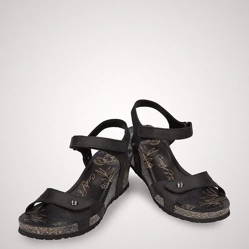 Panama Jack Julia B1 Keilabsatz Sandalen Schwarz Leder Sommer Wandern Freizeit