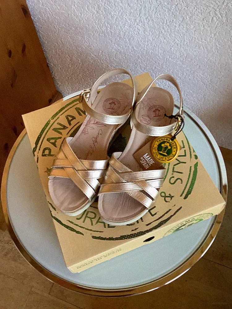 Panama Jack Wie NEU DAMEN Vera Shine Sandalen Pumps Riemchen Leder gold Gr. 40