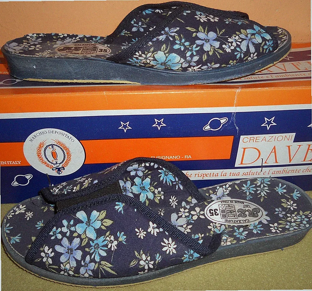 PANTOFFELN SANDALEN HAUSSCHUHE DAMEN CANVAS BAUMWOLLE BLAU BLUMEN GR. 36 GUMMI DEHNBAR