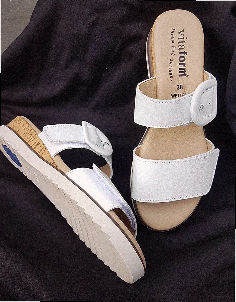 Pantolette Gr 38 NEU weiß Vitaform Keilabsatz Sandalen Damen Shock Absorber