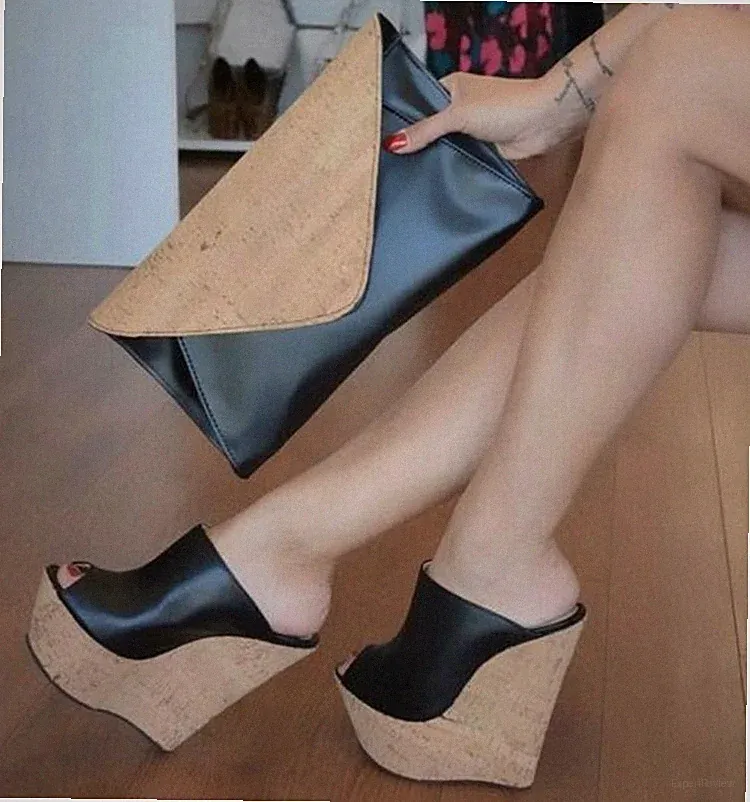 Pantoletten Damen Pumps Sandalen Hausschuhe Schuhe Keilabsatz Plateau High Heels
