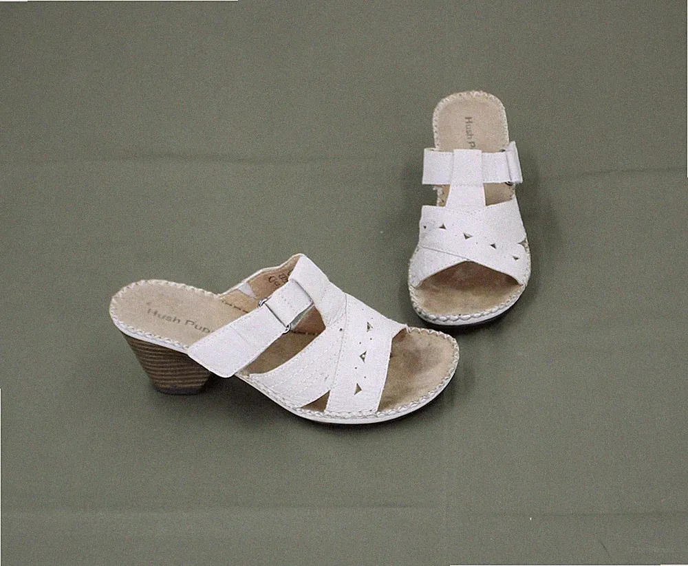 Pantoletten Hush Puppies Keilabsatz Klettverschluss Leder stein Gr. 38