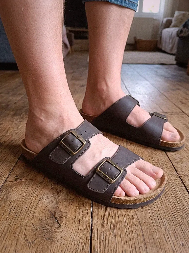 Pantoletten Sandalen Herren Natural Walk Livergy Gr.45 Leder Schweden Braun Neu Etikett
