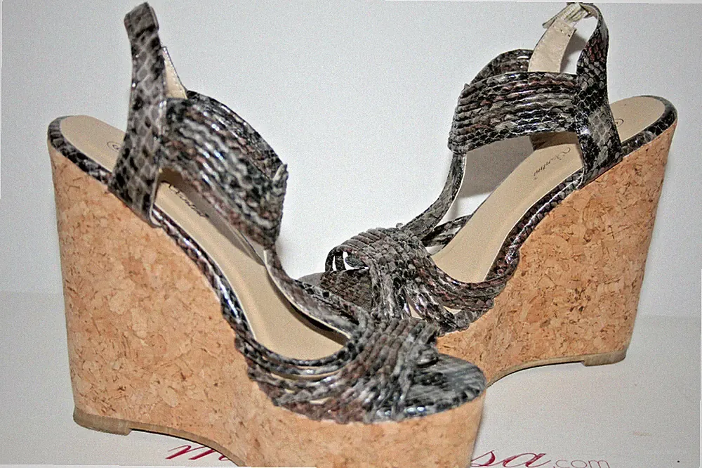 PAOLO SANTINI LEDER SANDALEN PUMPS SCHLANGENLEDER KORK Grau 37 SILVESTER