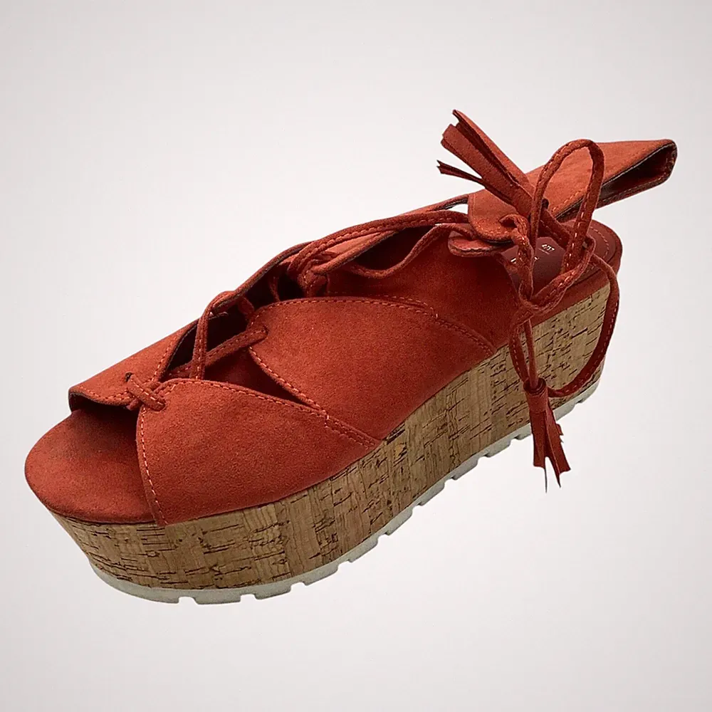Papaya Ghillie Damen-Sandalen UK 4 rostorange Wildlederimitat Keilabsatz Sommer