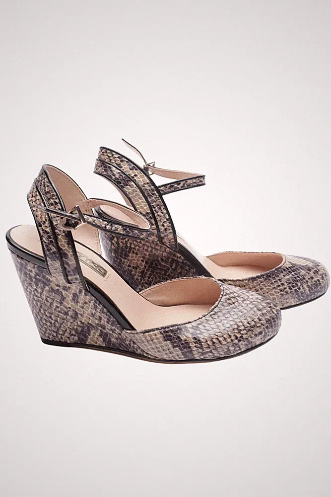 PAPRIKA Damen Pumps Keilabsatz Gr. 37 Schlangenmuster Elegant Mehrfarbig