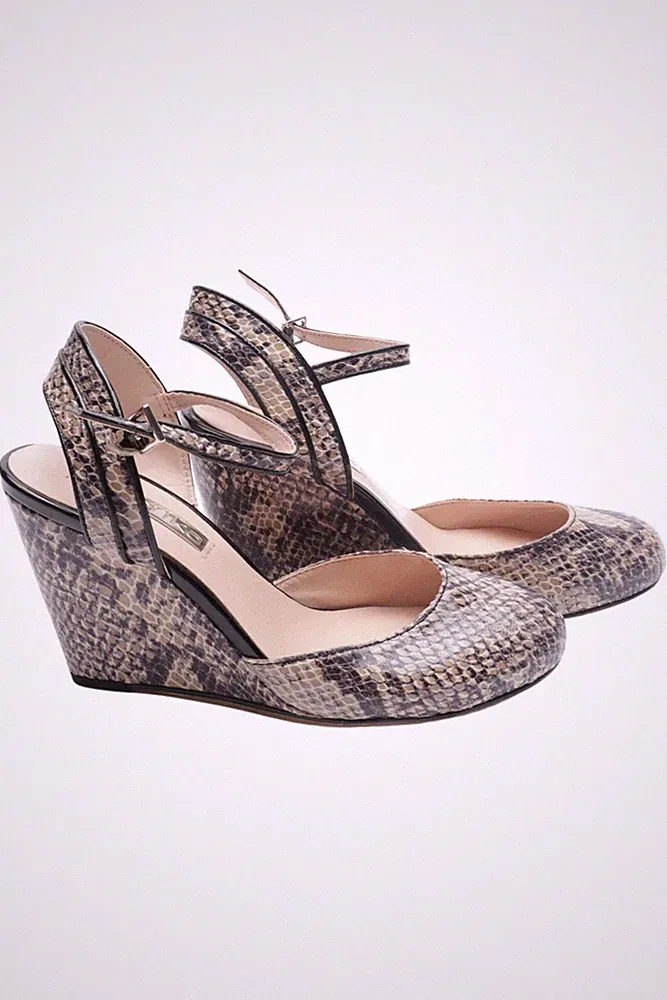 PAPRIKA Damen Pumps Keilabsatz Gr. 37 Schlangenmuster Elegant Mehrfarbig