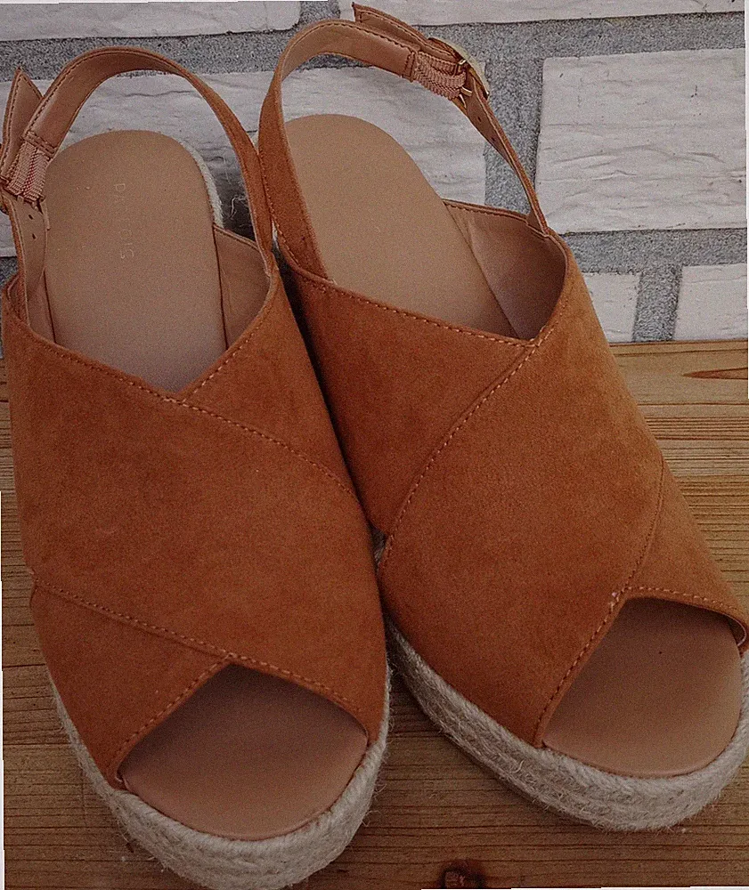 Parfois-Velourleder Sandaletten-mit Plateau und Keilabsatz-braun/beige-Gr. 40