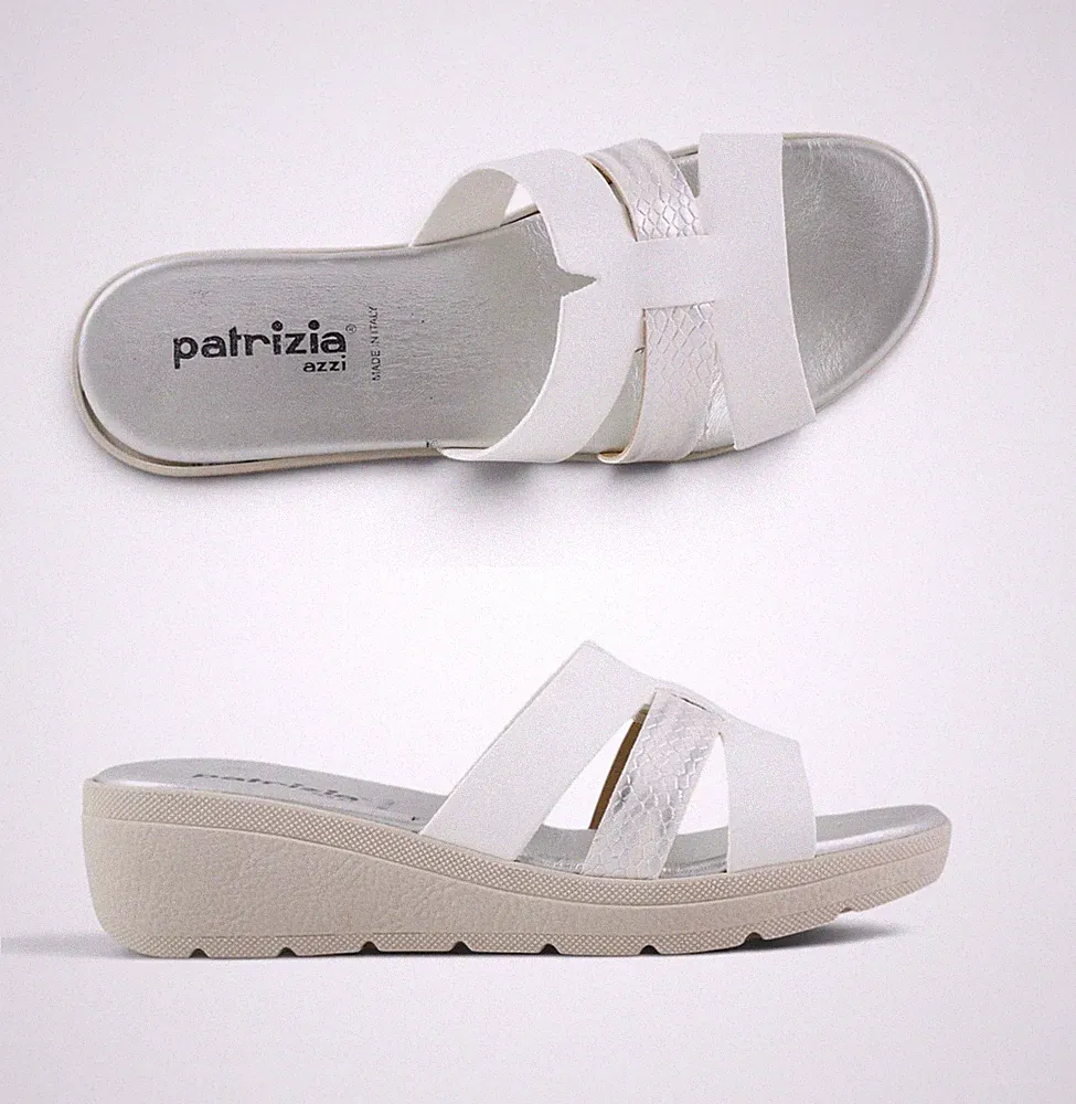 PATRIZIA Damen Sommer Hausschuhe Keilabsatz offene Spitze MADE IN ITALY Kunstleder