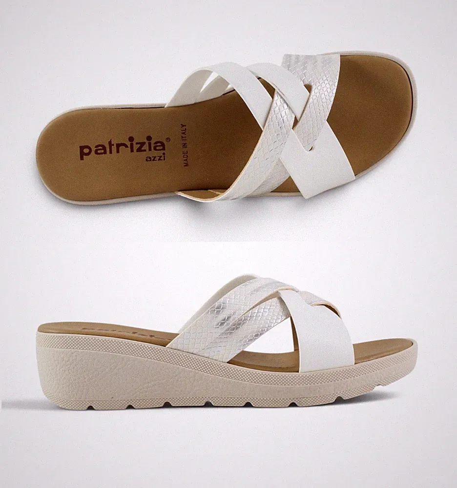 PATRIZIA Damen Sommer Hausschuhe offene Spitze MADE IN ITALY Kunstleder Keilabsatz
