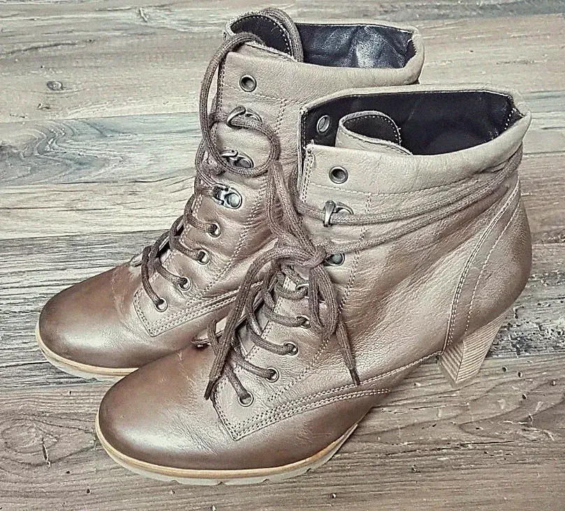 Paul Green Damen Echtleder Pumps Gr. 37 Stiefelette Schuhe Taupe Vintage Retro