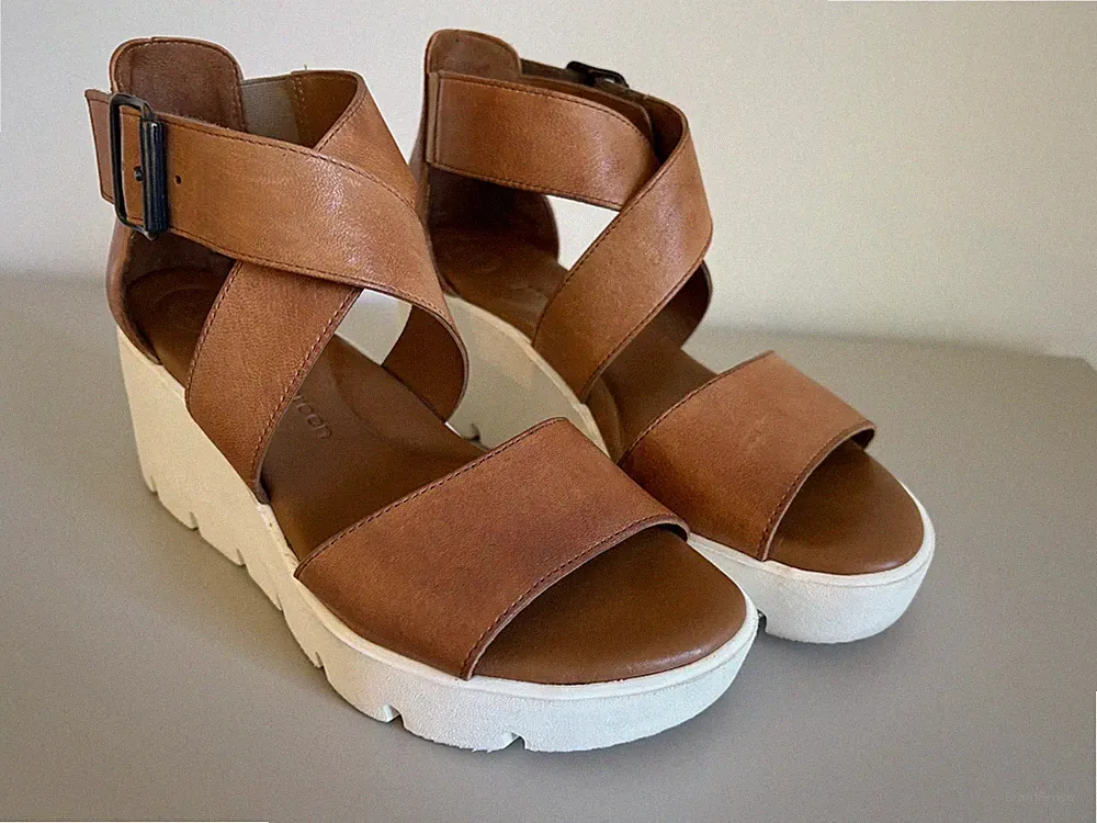 Paul Green Damen Sandale 36 Leder Super Soft Keilabsatz Farbe: Cognac