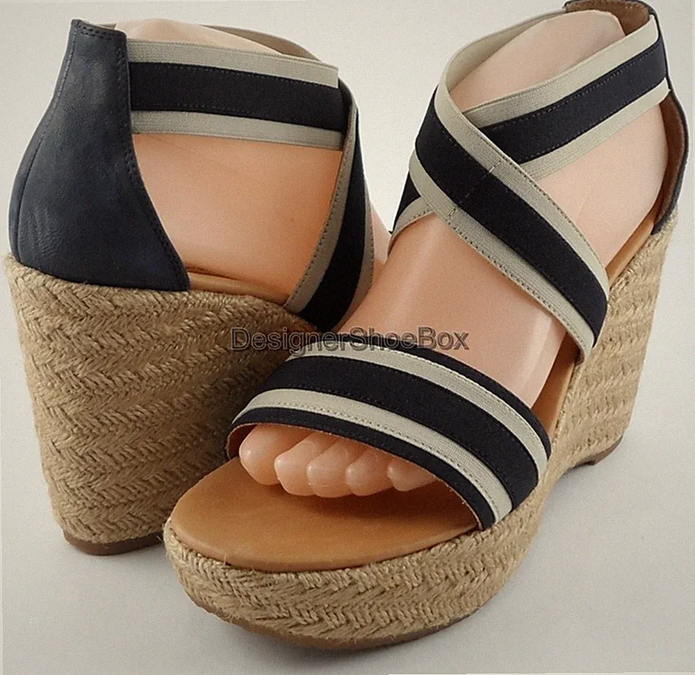 Paul Green Monique Blauer Stoff Designer Espadrille Riemen Keilabsatz 6 UK 3.5