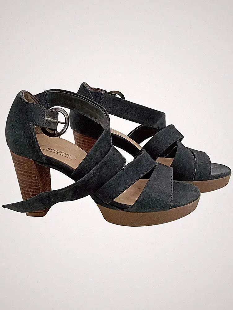 Paul Green Sandalen Damen Keilabsatz Gr. 36 Schwarz Elegant Riemchensandalen