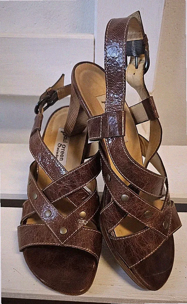 Paul Green Sandalen Gr.4(37) Absatzschuhe Echt Leder Braun Damen Schuhe