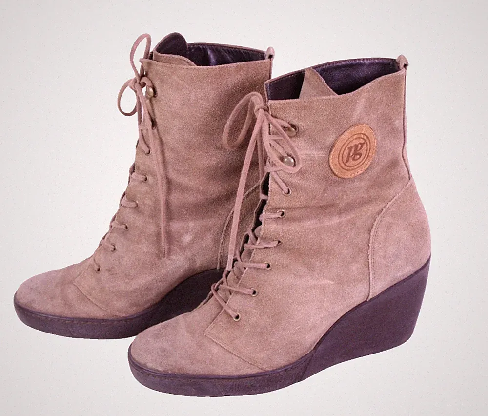Paul Green Schnürstiefel Damen Stiefeletten Leder taupe Gr. 37,5 Wedge PSH902