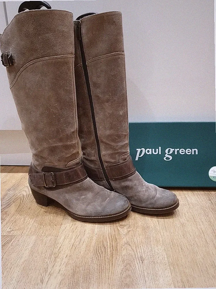 Paul Green Stiefel Cowboystiefel Wildleder Braun Used Look Keilabsatz Gr. 38 5