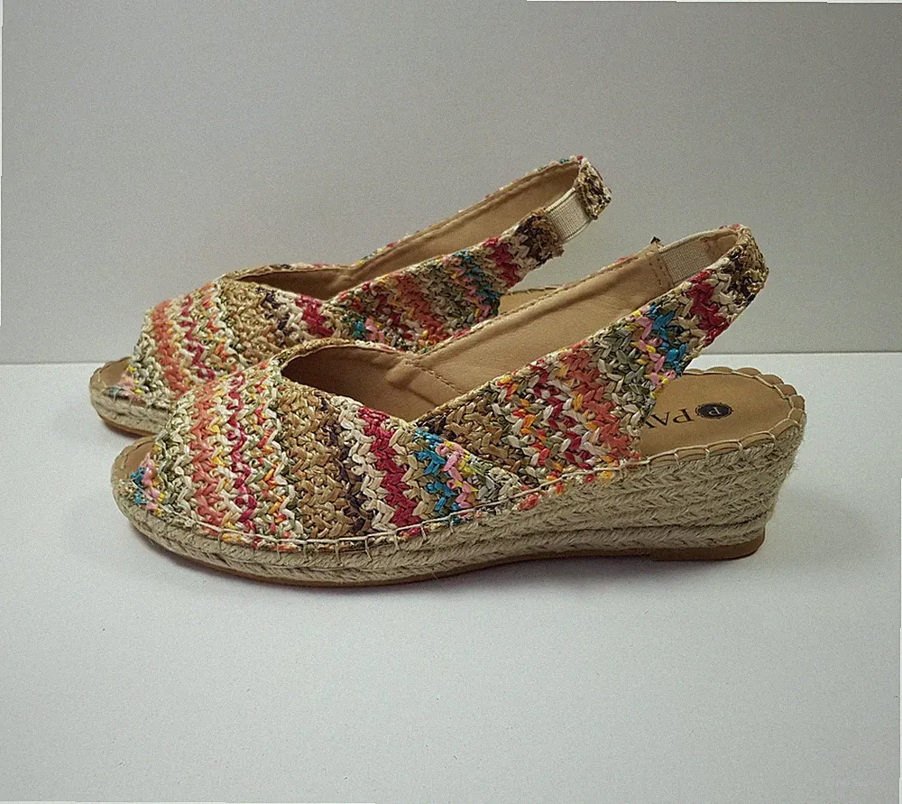 Pavers DAMEN 4UK EU37 MITTELHOHER KEILABSATZ ESPADRILLE SLIPPER SLINGBACK SANDALEN SCHUHE