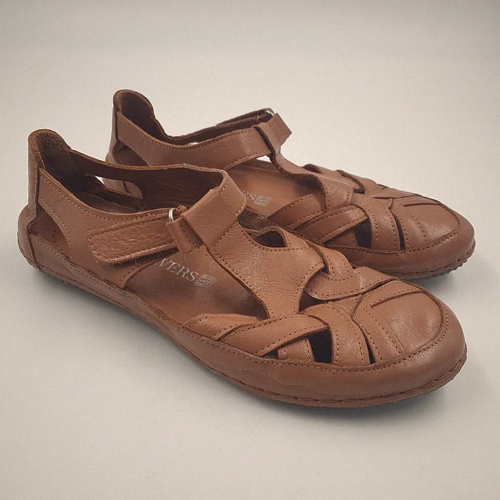 Pavers Sandalen Damen UK 4 braun Fischer Touch Verschluss flache flexible Sohle