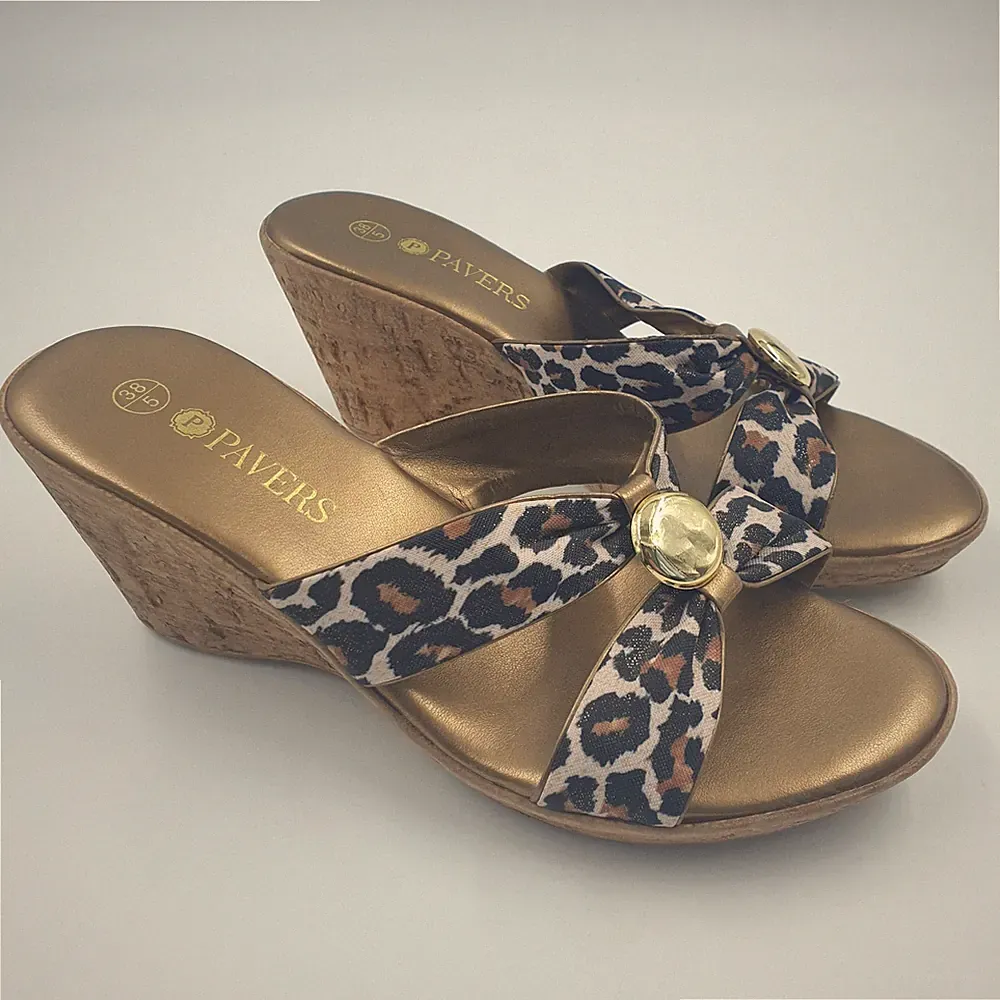 Pavers Sandalen Damen UK 5 Animal Print Kork Keilabsatz Statement Urlaub Sommer