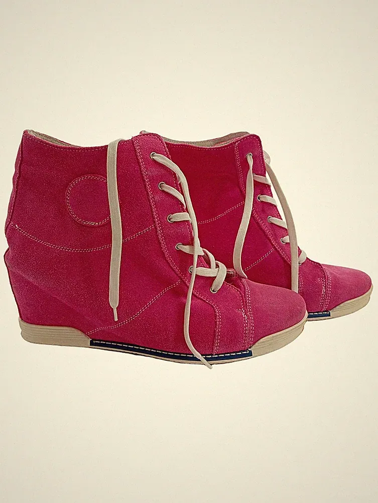 Peckott Damen Wedges Pink Leder Gr. 40 Keilabsatz Schnürung Freizeit