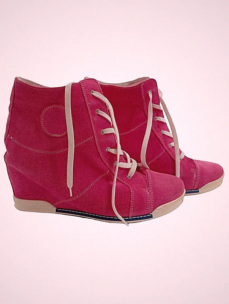 Peckott Damen Wedges Pink Leder Gr. 40 Keilabsatz Schnürung Freizeit