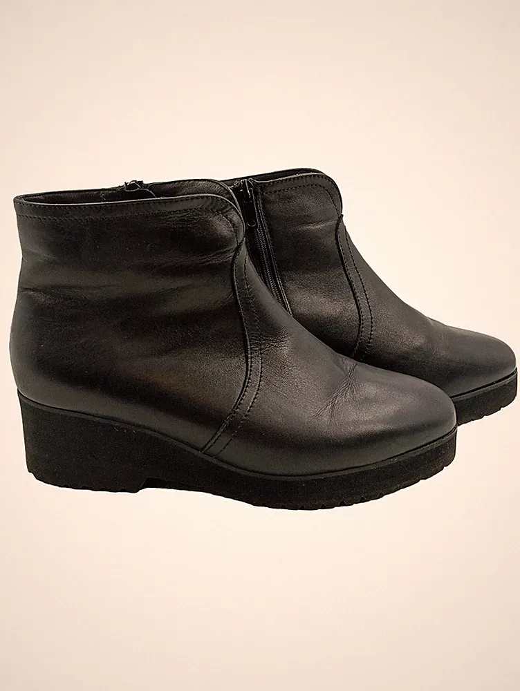 Peter Kaiser Damen Stiefeletten Schwarz Leder Keilabsatz Gr. 38 gefüttert