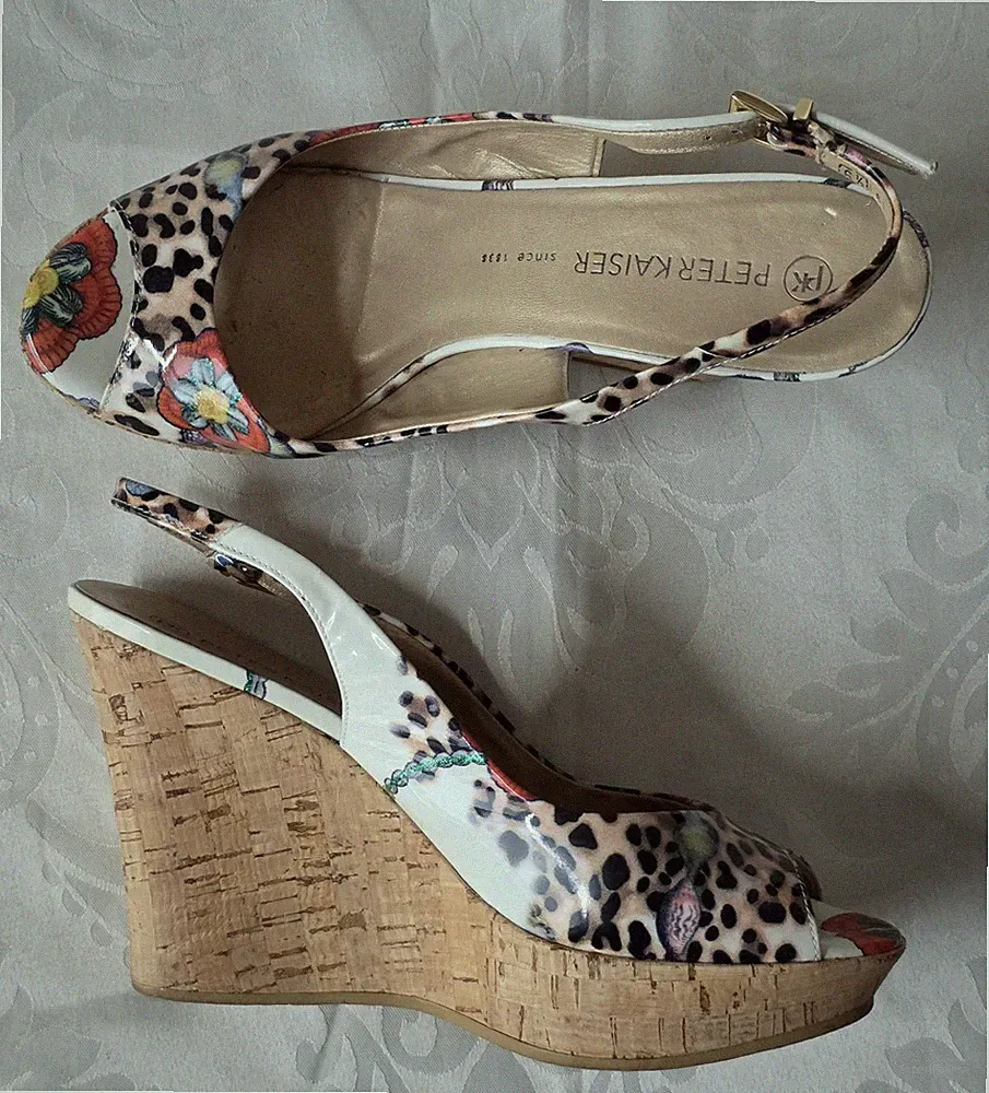 Peter Kaiser Kork Wedges Leo Glitzer bunt Gr. 40 (6,5) Sling Sandalette