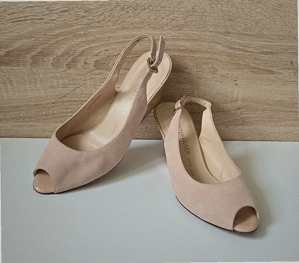 Peter Kaiser Leder Veloursleder Peeptoe Slingpumps Pumps Nude Gr. 6 = 39
