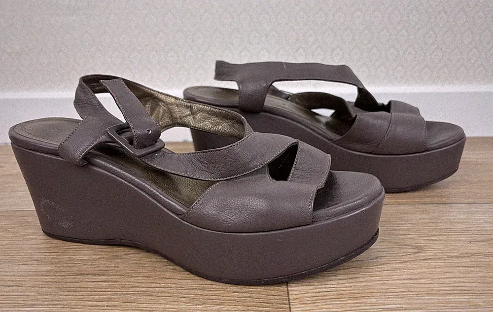 PETRA DIELER Gr. 39 Plateau Sandaletten weiches Leder Sandalen lila-grau g7