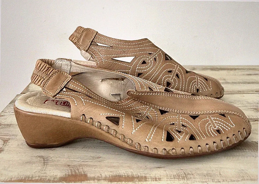 Pikolino Schuhe Damen Leder beige Nähte elastischer Absatzriemen niedrig Größe 39