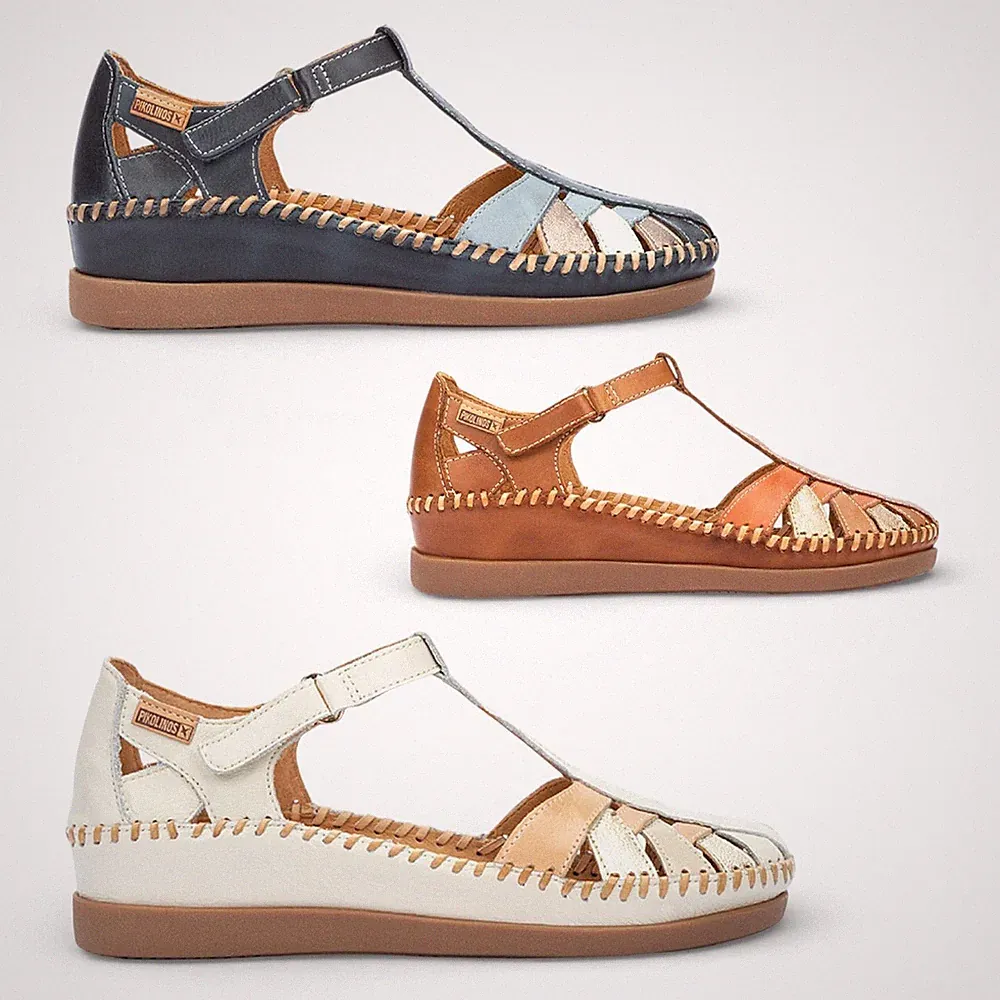Pikolinos Cadaques Damen Ledersandalen Komfort Sommer Halboffen Keilabsatz 4 cm