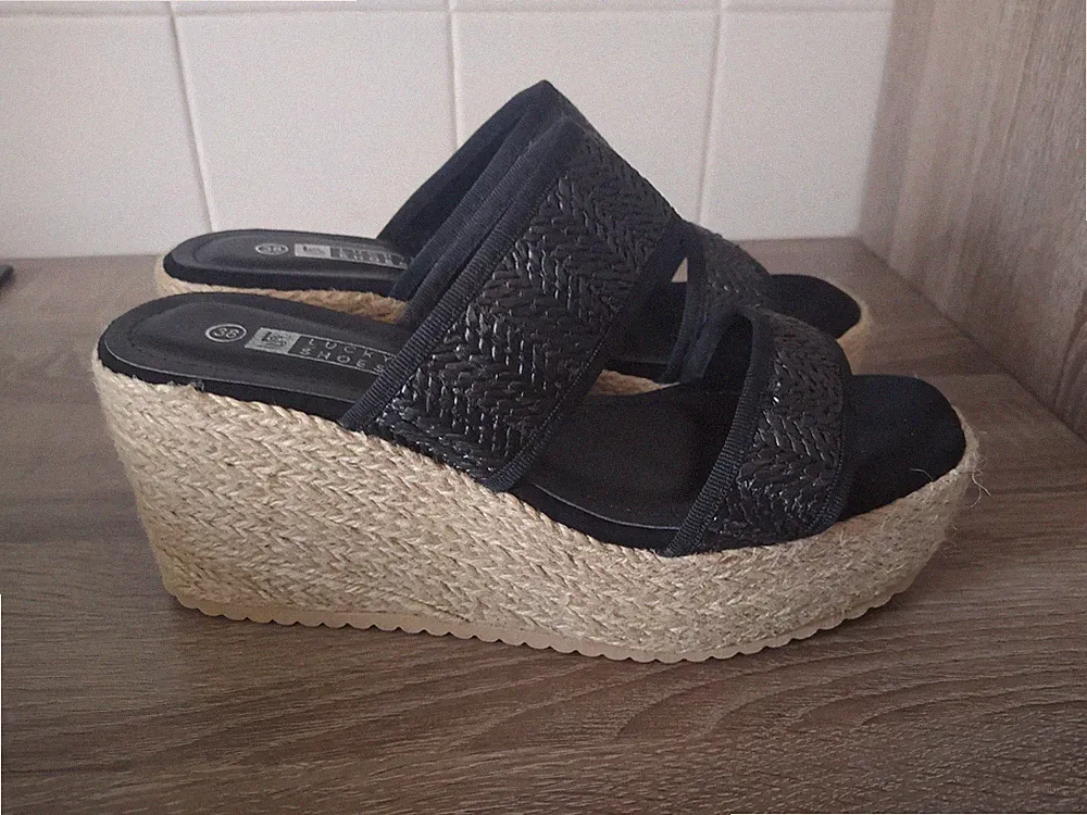 Plateau Keilabsatz Sandaletten High Heels In Grösse 38 Schwarz
