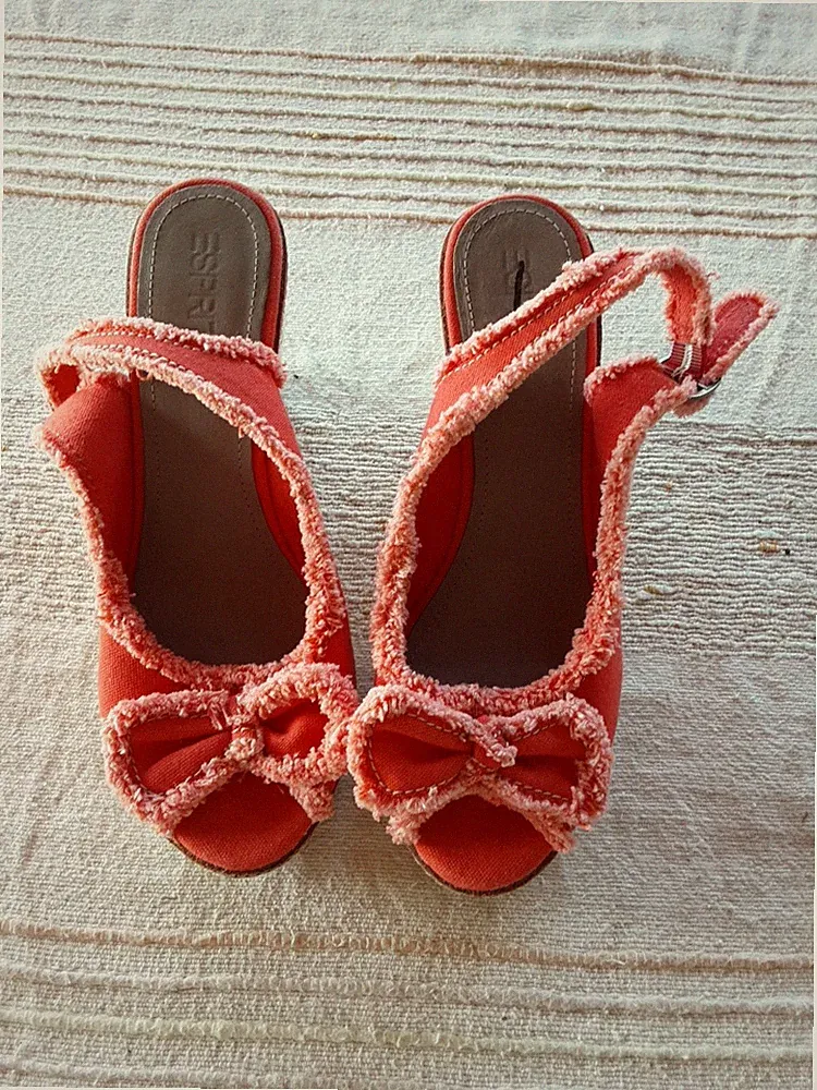Plateau Sandalen 39 wie neu, Vintage, Orange, Espadrilles mit Keilabsatz 9,5 cm