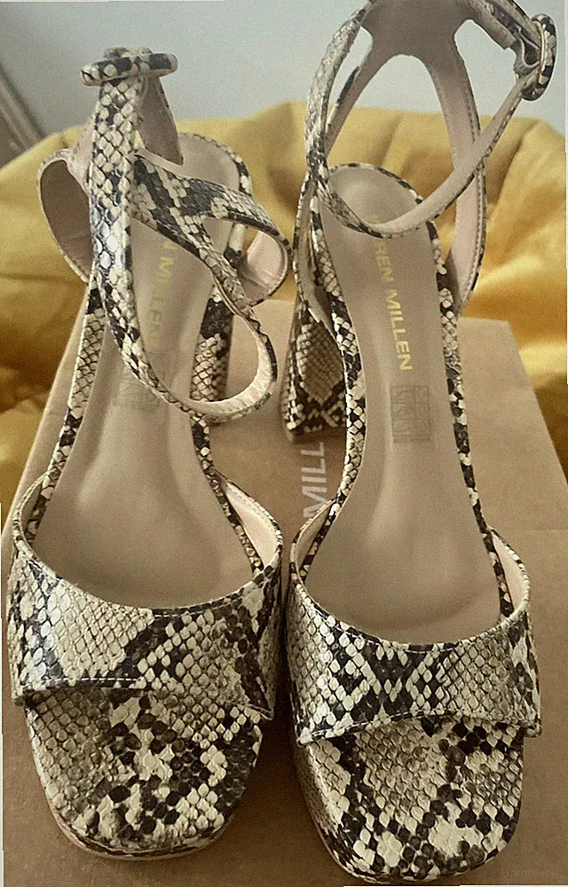 Plateau-Sandalen aus Schlangenhaut "Disco Queen". Retro 70er Jahre. Größe 7. Neu mit Karton Karen Millen