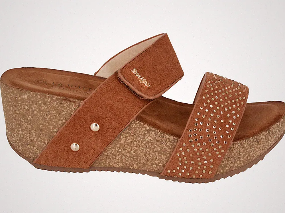 Plateau-SANDALEN für Damen mit Keilabsatz CAMEL DAMEN-SOMMERSCHUHE ZIRKONIA