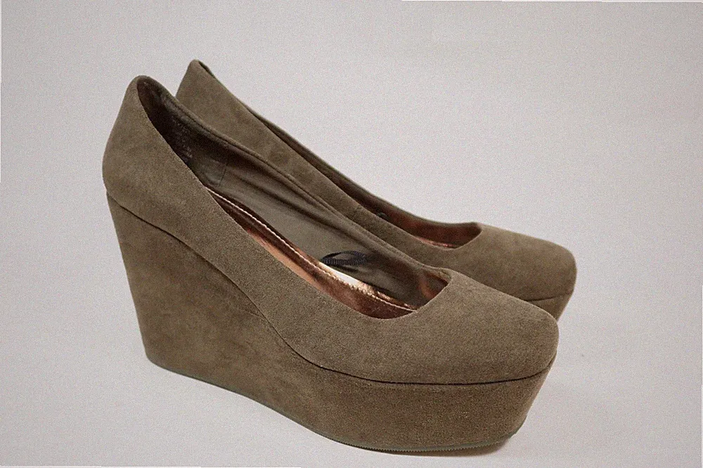 PLATEAU SCHUHE WEDGES KEILABSATZ KHAKI ROSEGOLD VINTAGE H&M 80er 90er Y2K 40 NEU