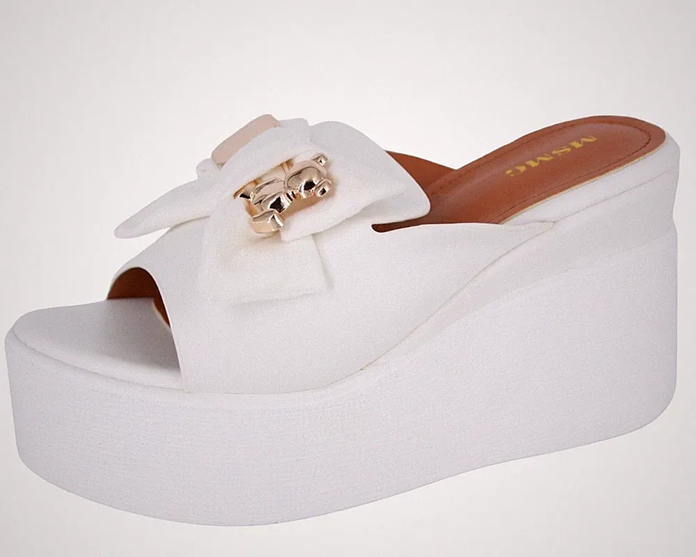 Plateau-Slipper mit Keilabsatz Sommer TeddySchuhe aus weißem Leder für Damen